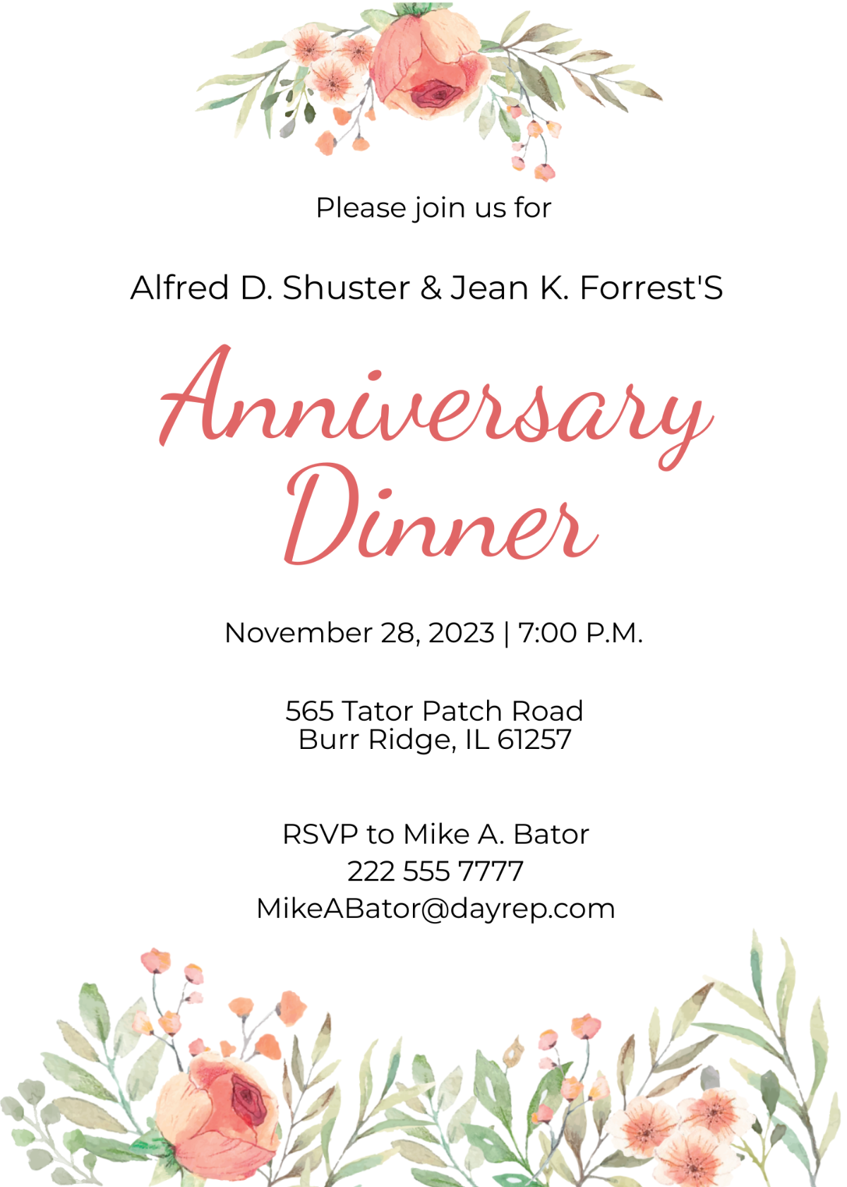 Anniversary Dinner Invitation