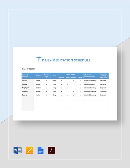 daily schedule pdf template medical