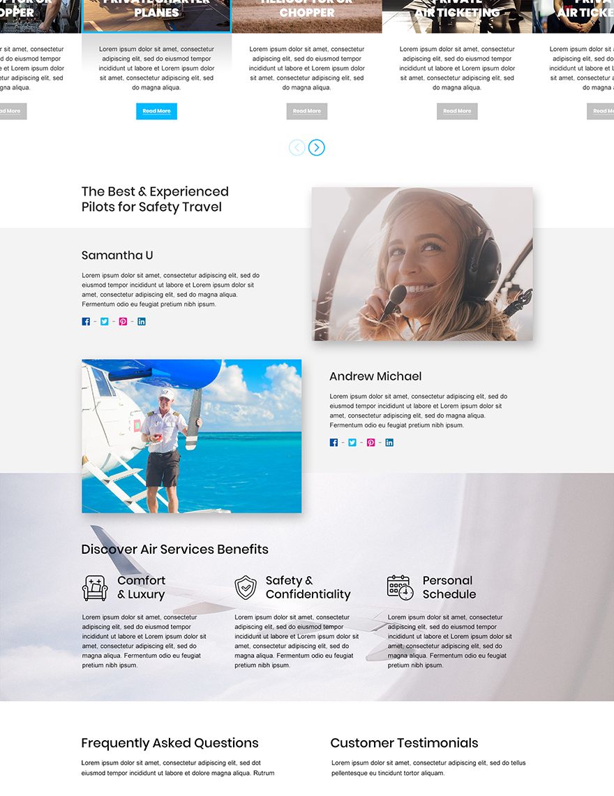 Airlines Aviation Services PSD Landing page Template