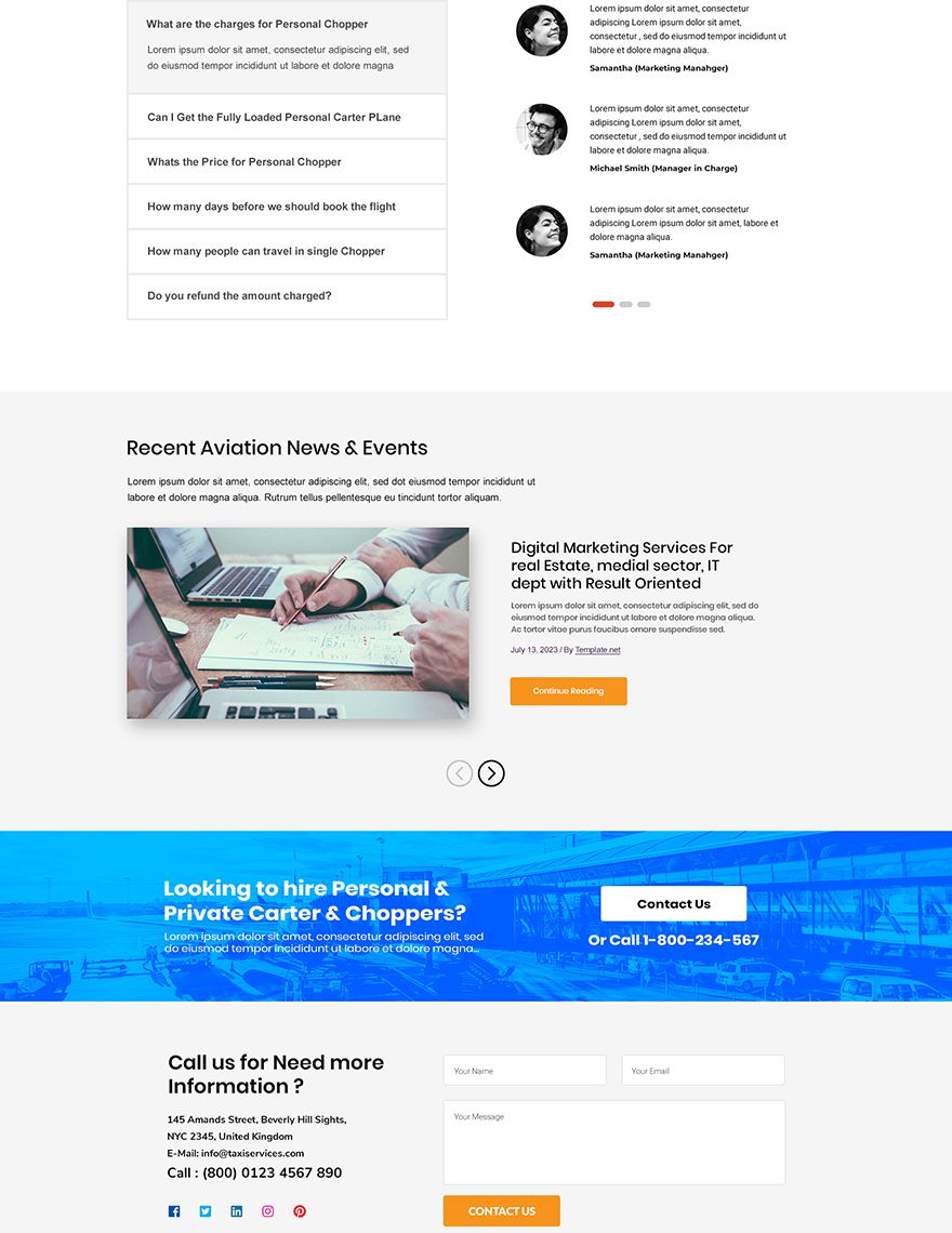 Airlines Aviation Services PSD Landing page Template