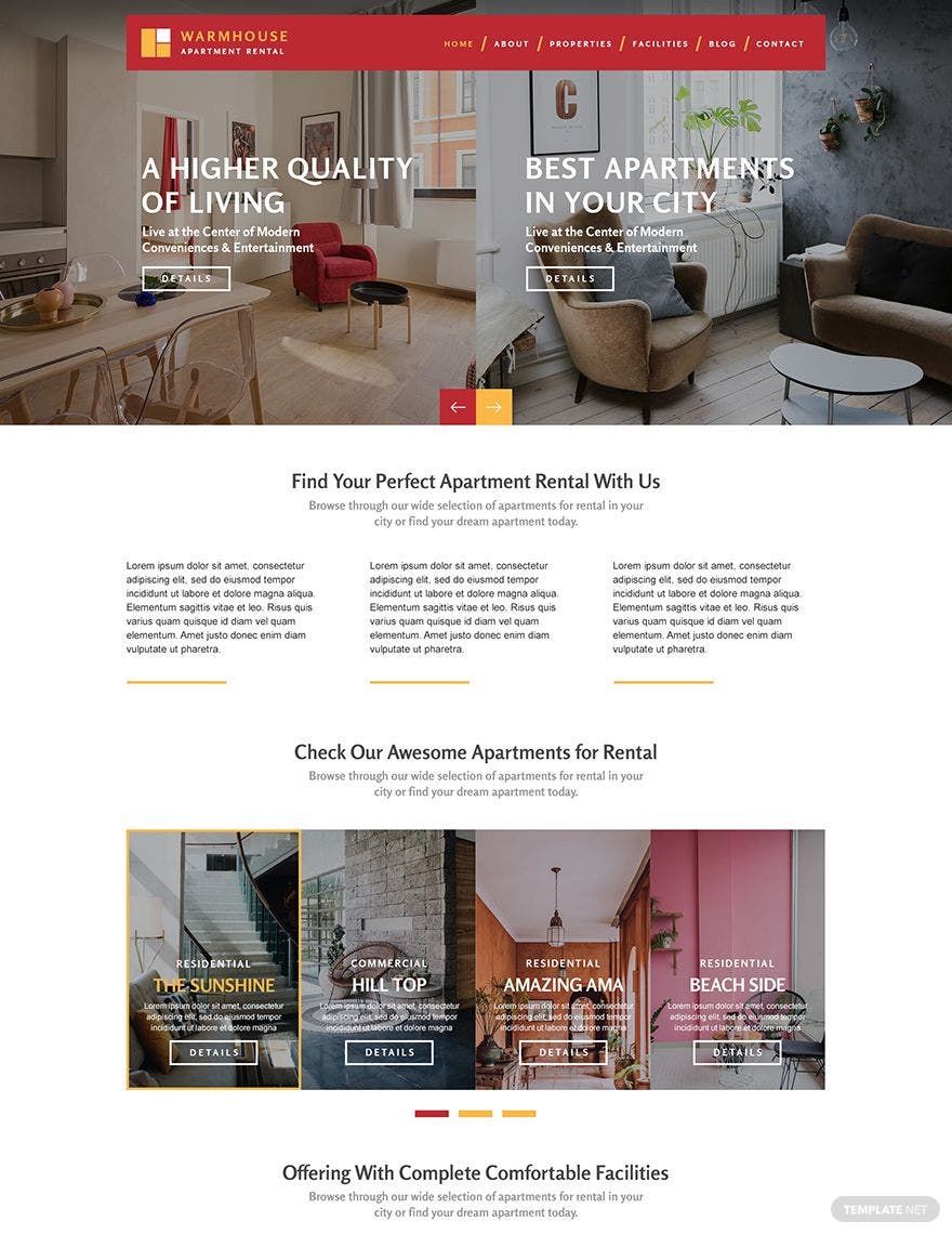 Apartmental Rental PSD Landing page Template