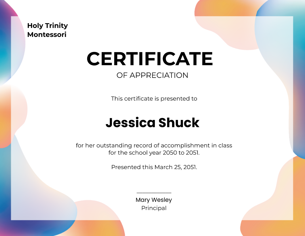 Appreciation Certificate for Student Template