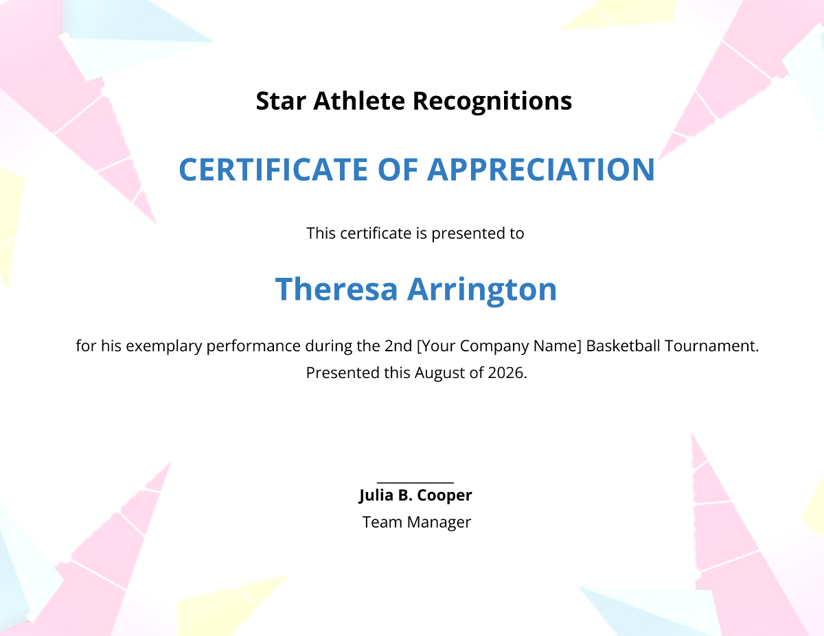 Player Appreciation Certificate