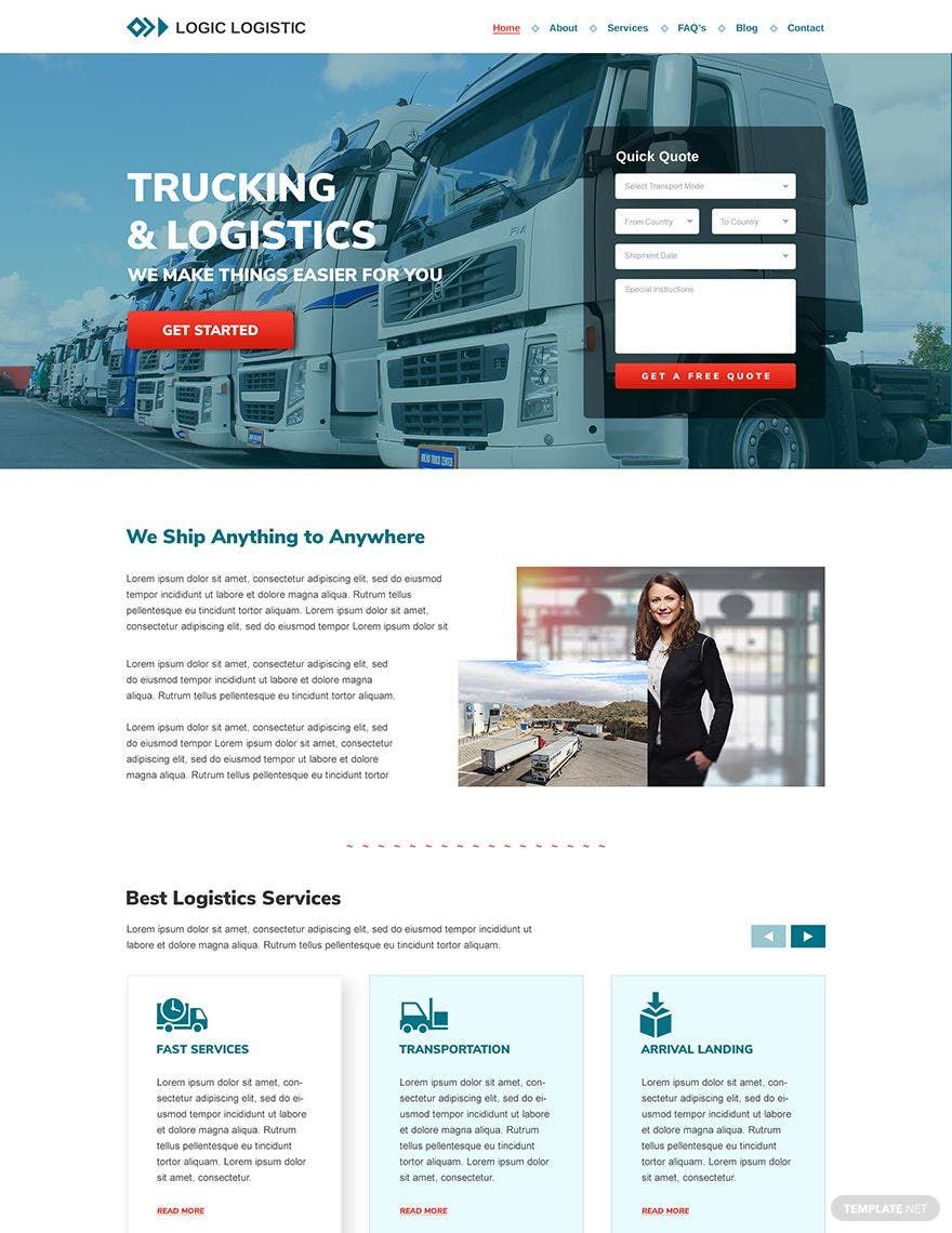 Trucking Logistics PSD Landing page