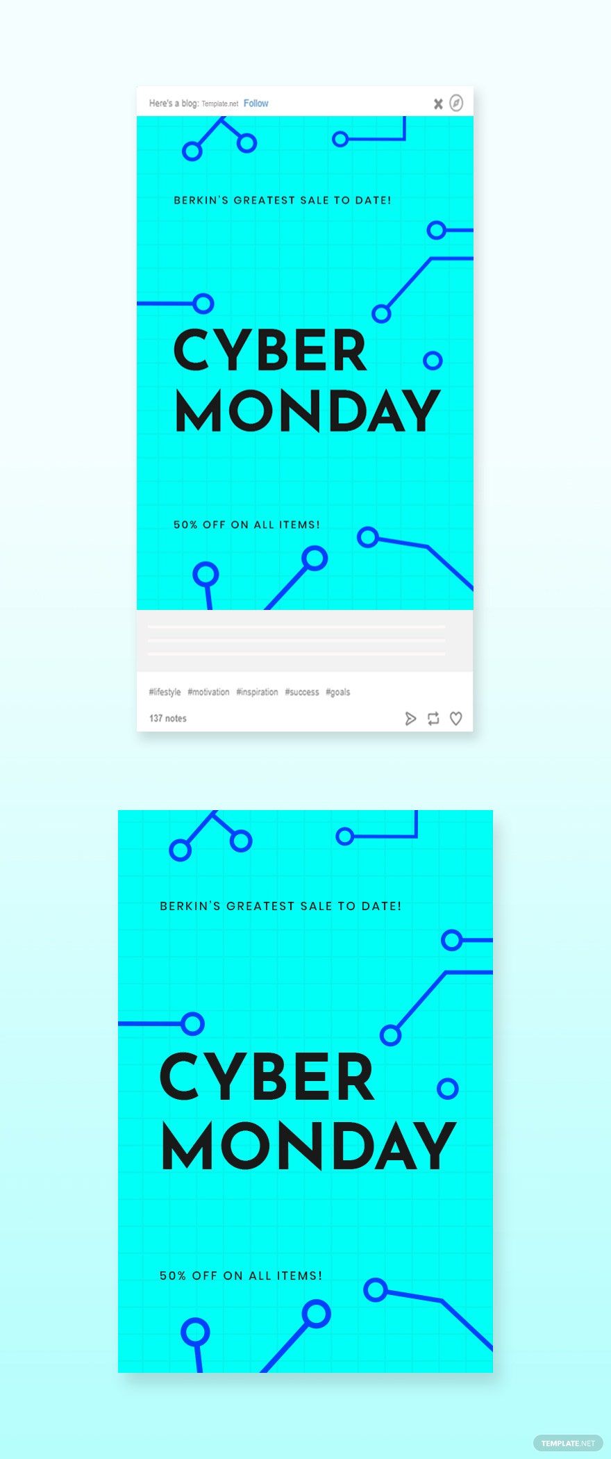 Editable Cyber Monday Sale Tumblr Post Template in PSD