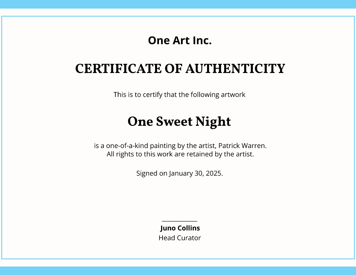 Artwork Authenticity Certificate
