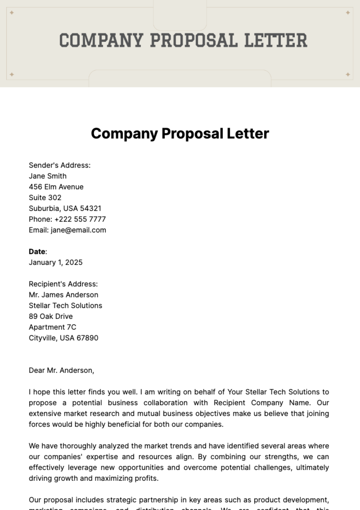 Free Company Proposal Letter Template