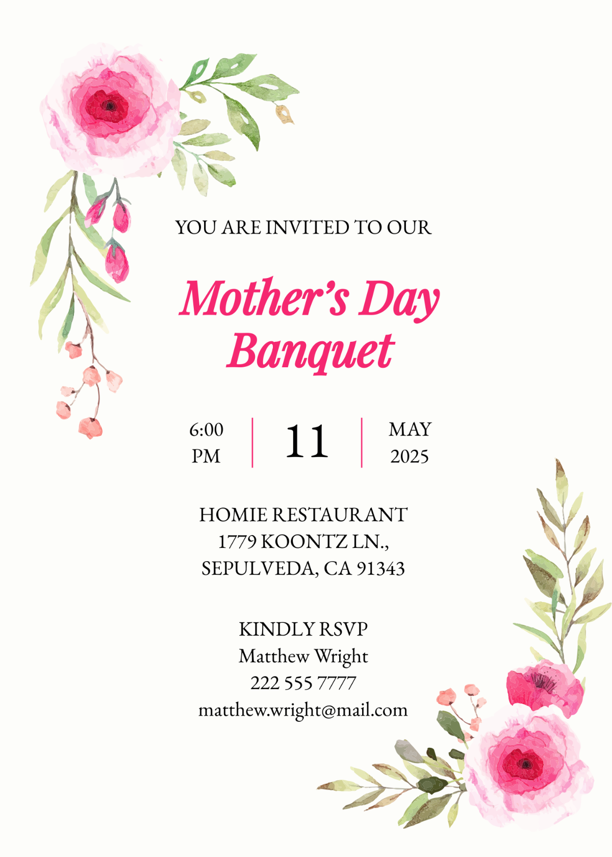 Mothers Day Banquet Invitation