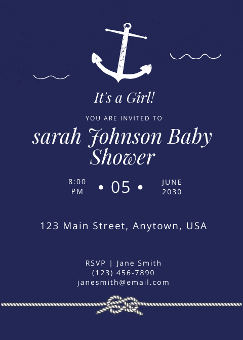Navy Nautical Baby Shower Invitation