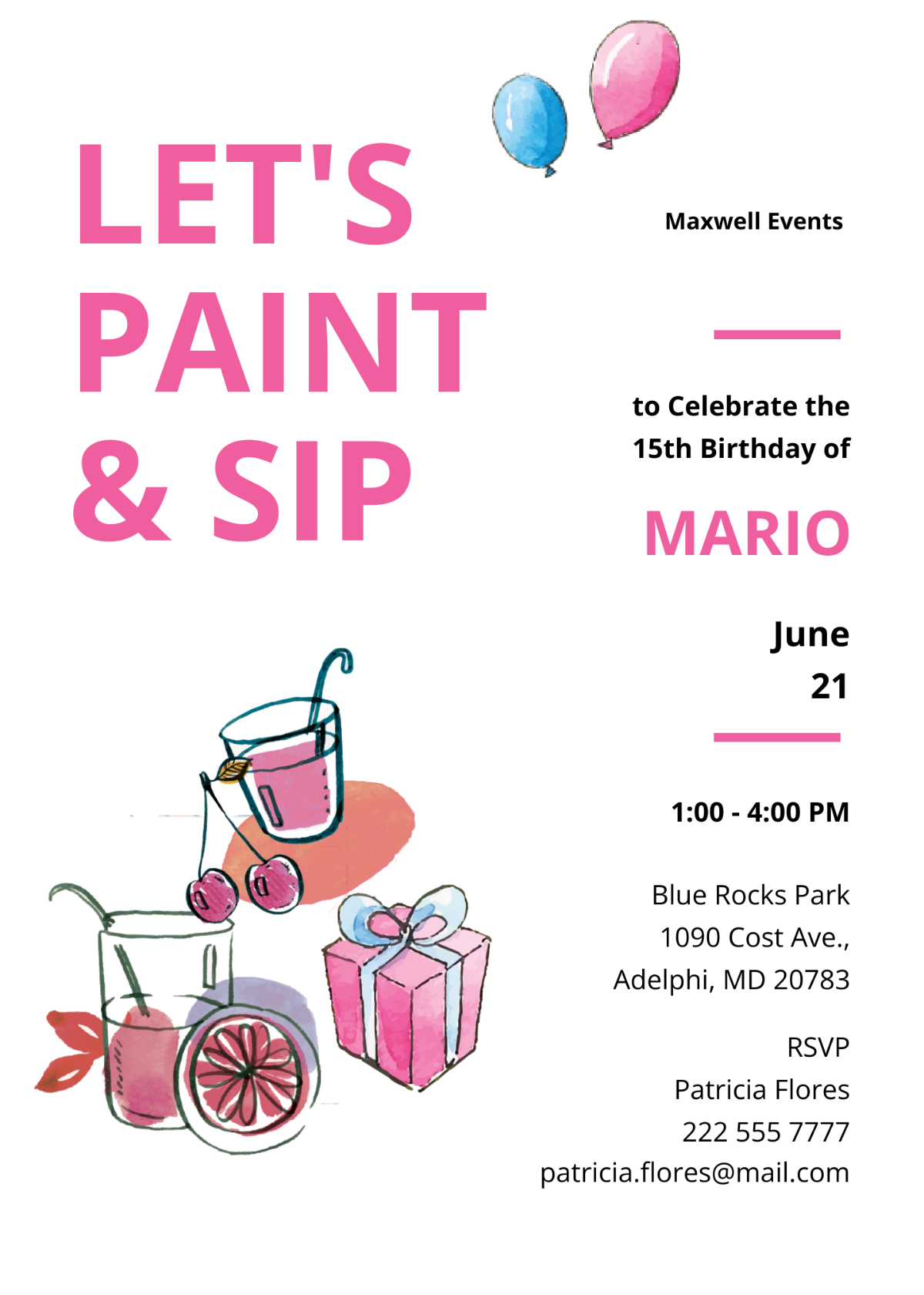Paint And Sip Birthday Invitation