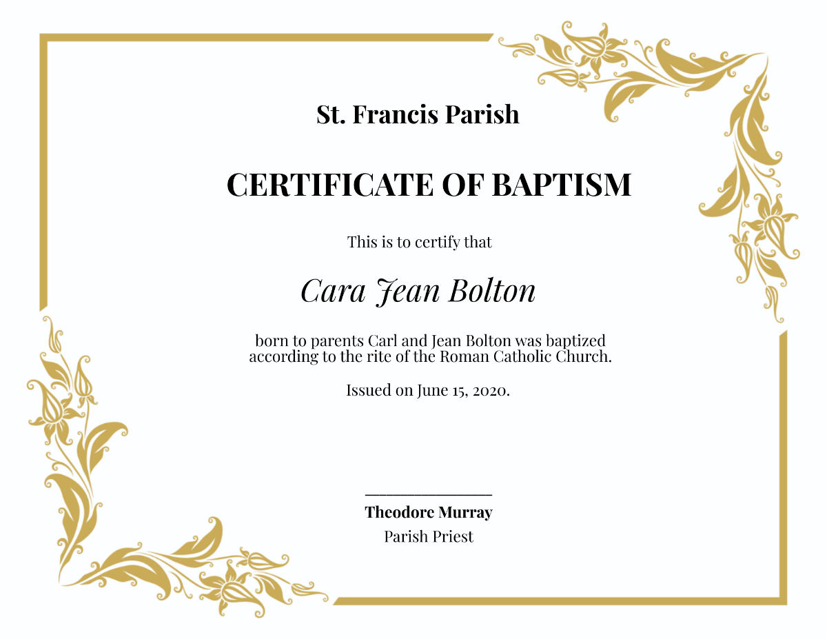 Catholic Baptismal Certificate