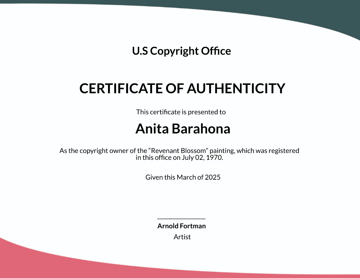 Certificate Of Authenticity Art Template - Edit Online & Download