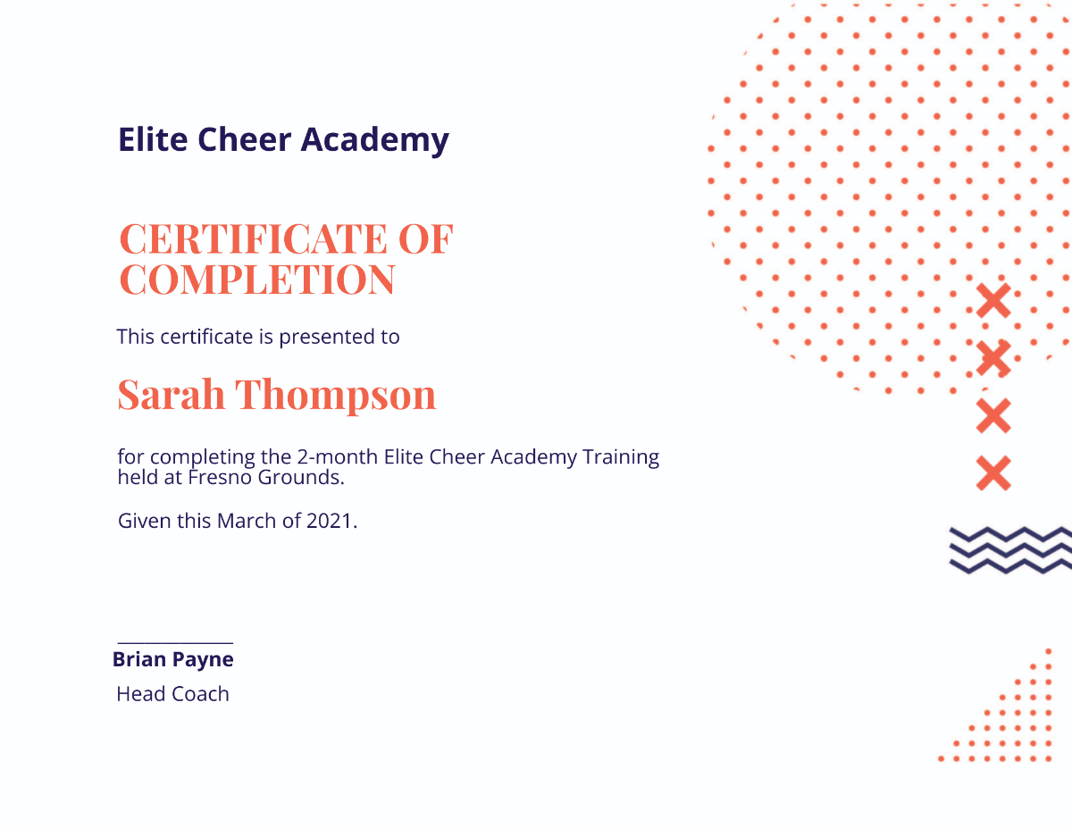 Cheerleading Certificate Of Completion