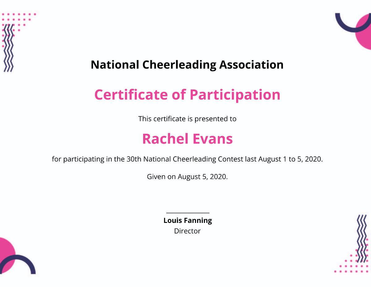 Cheerleading Certificate Of Participation Template - Edit Online & Download