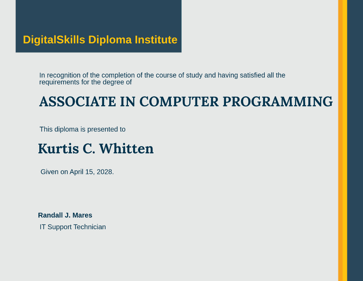 Computer Diploma Certificate