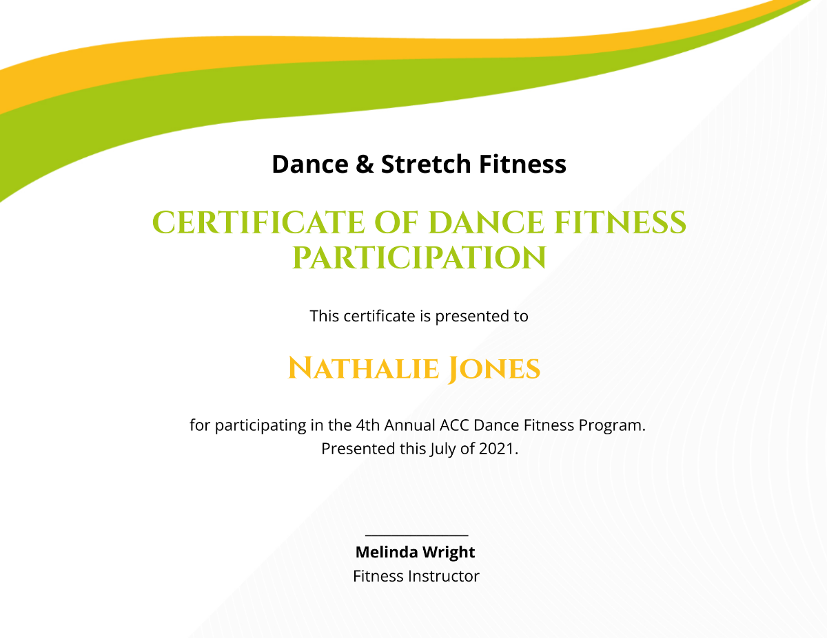 Dance Fitness Certificate