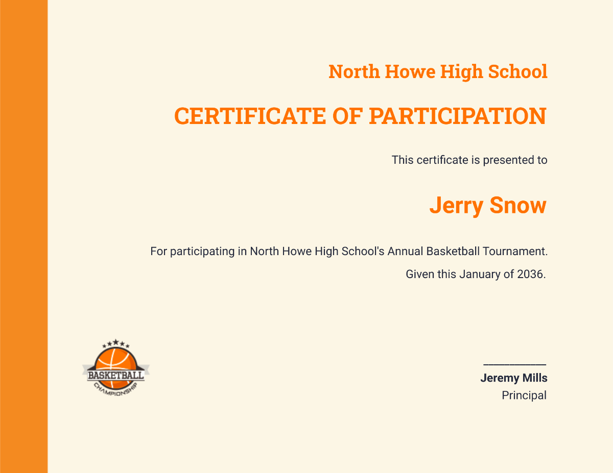 Editable Basketball Certificate