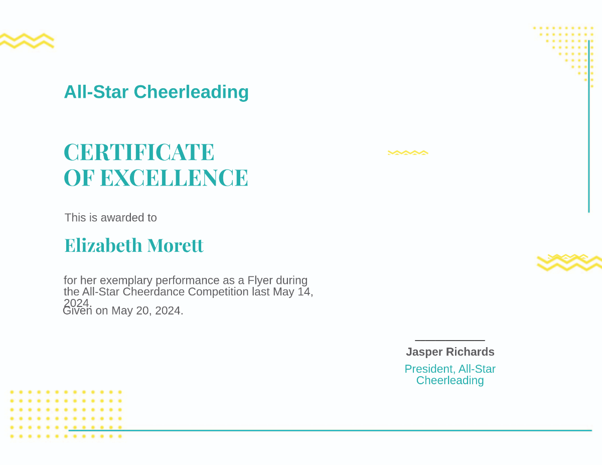 Editable Cheerleading Certificate