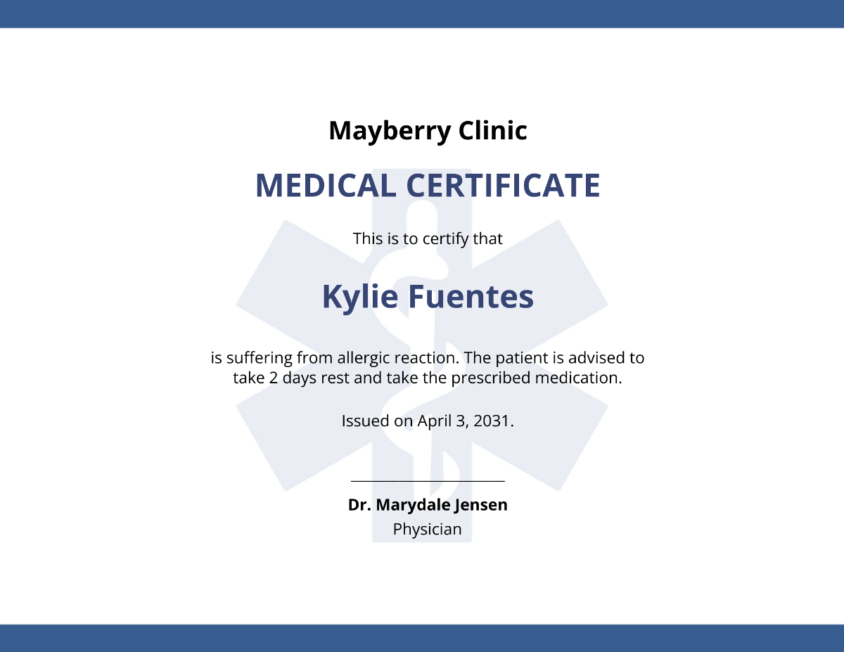 Editable Medical Certificate