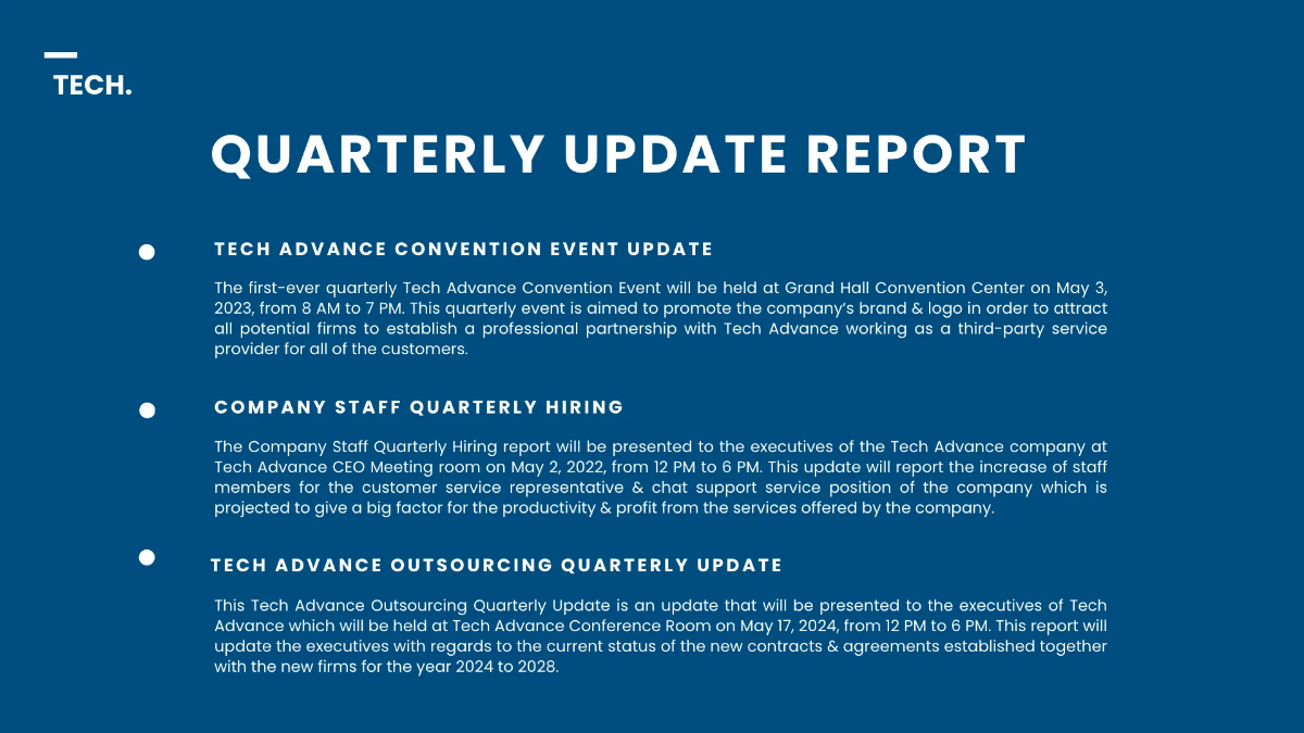 Free Quaterly Update Presentation Template to Edit Online