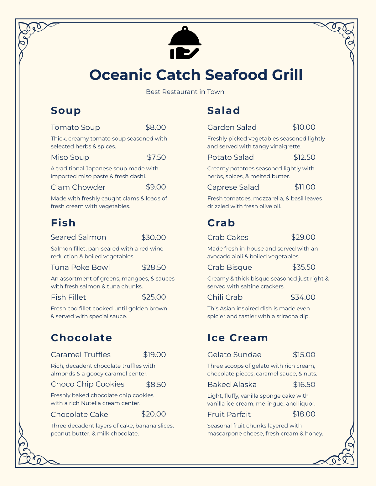 Downloadable Seafood Menu Template - Edit Online & Download