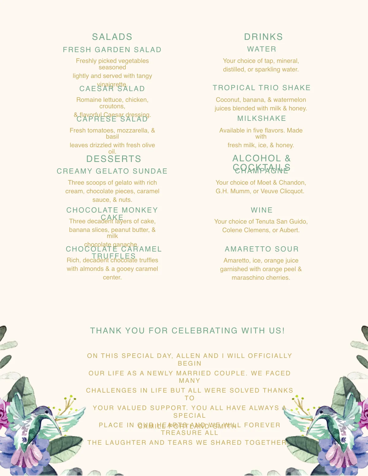 Free Five Course Wedding Menu Template to Edit Online