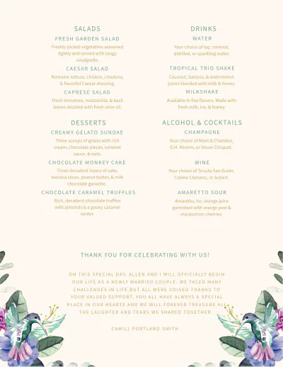 Free Five Course Wedding Menu Template to Edit Online