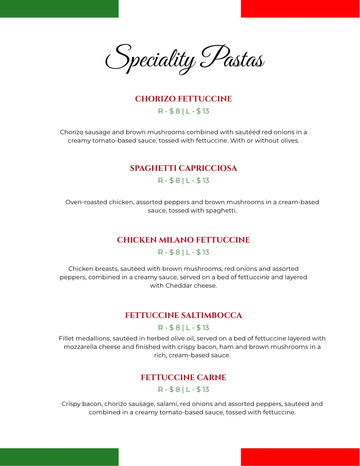 Free Italian Pasta Restaurant Menu Template to Edit Online