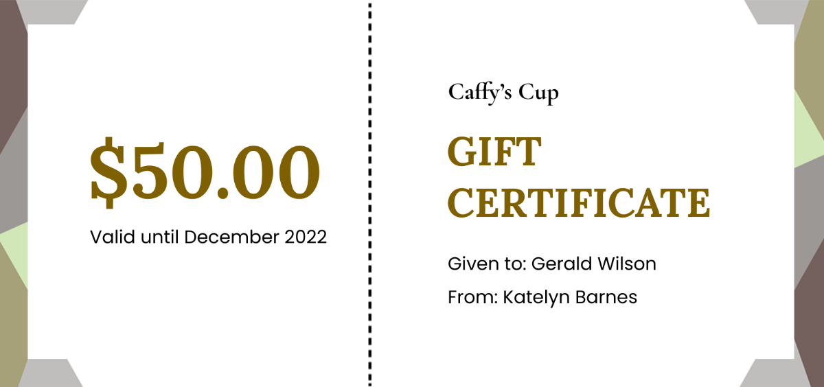 Cafe Gift Certificate