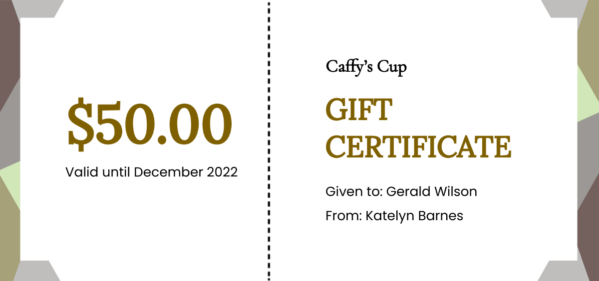 Free Cafe Gift Certificate