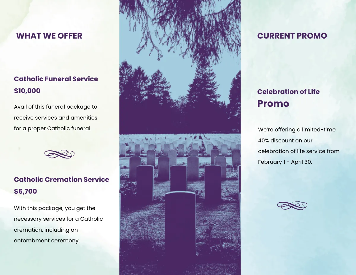 Free Catholic Funeral Home Tri-Fold Brochure Template to Edit Online