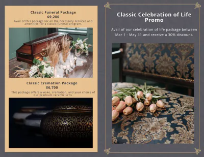 Free Classic Funeral Memorial Bi-Fold Brochure Template to Edit Online