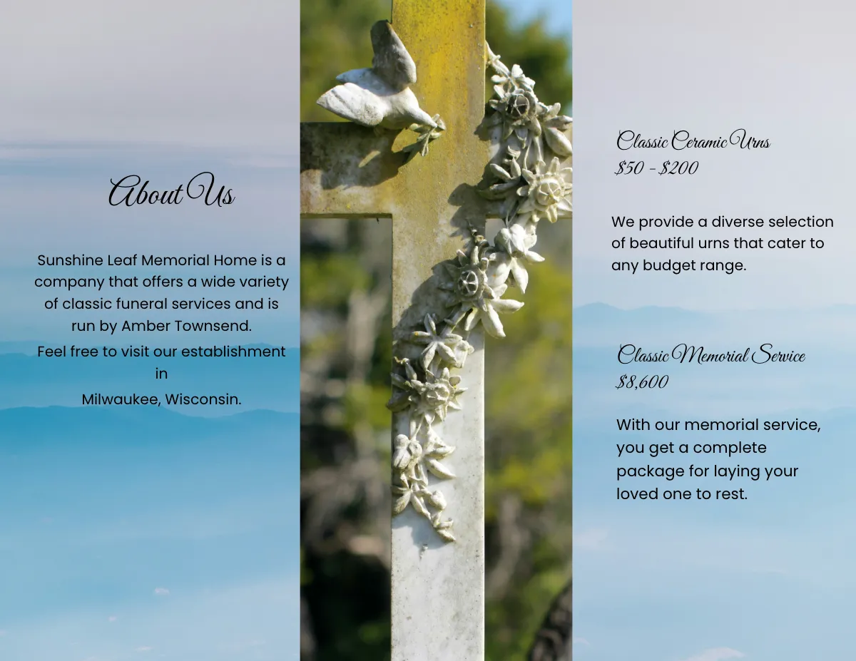 Free Classic Funeral Memorial Tri-Fold Brochure Template to Edit Online