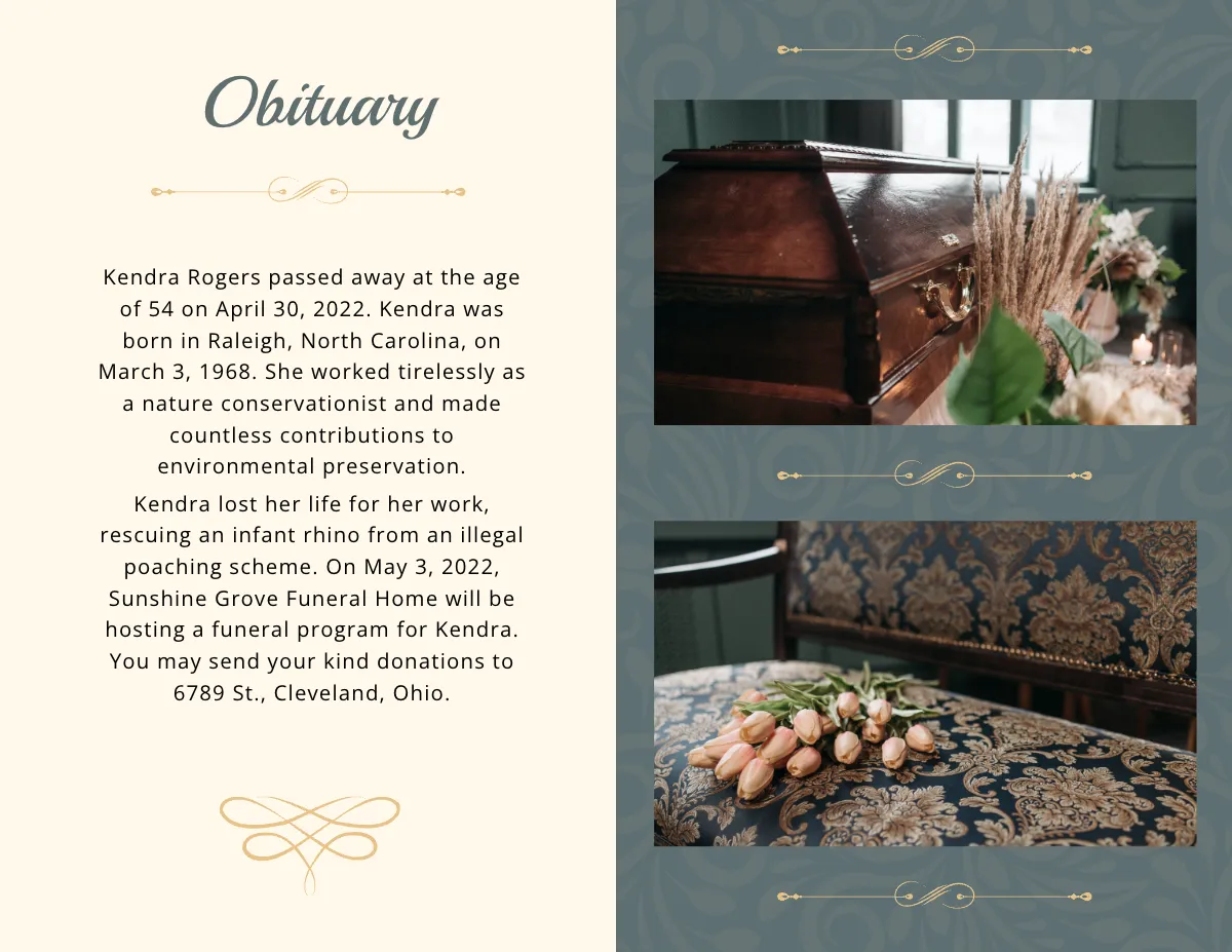 Free Classic Funeral Program Bi-Fold Brochure Template to Edit Online