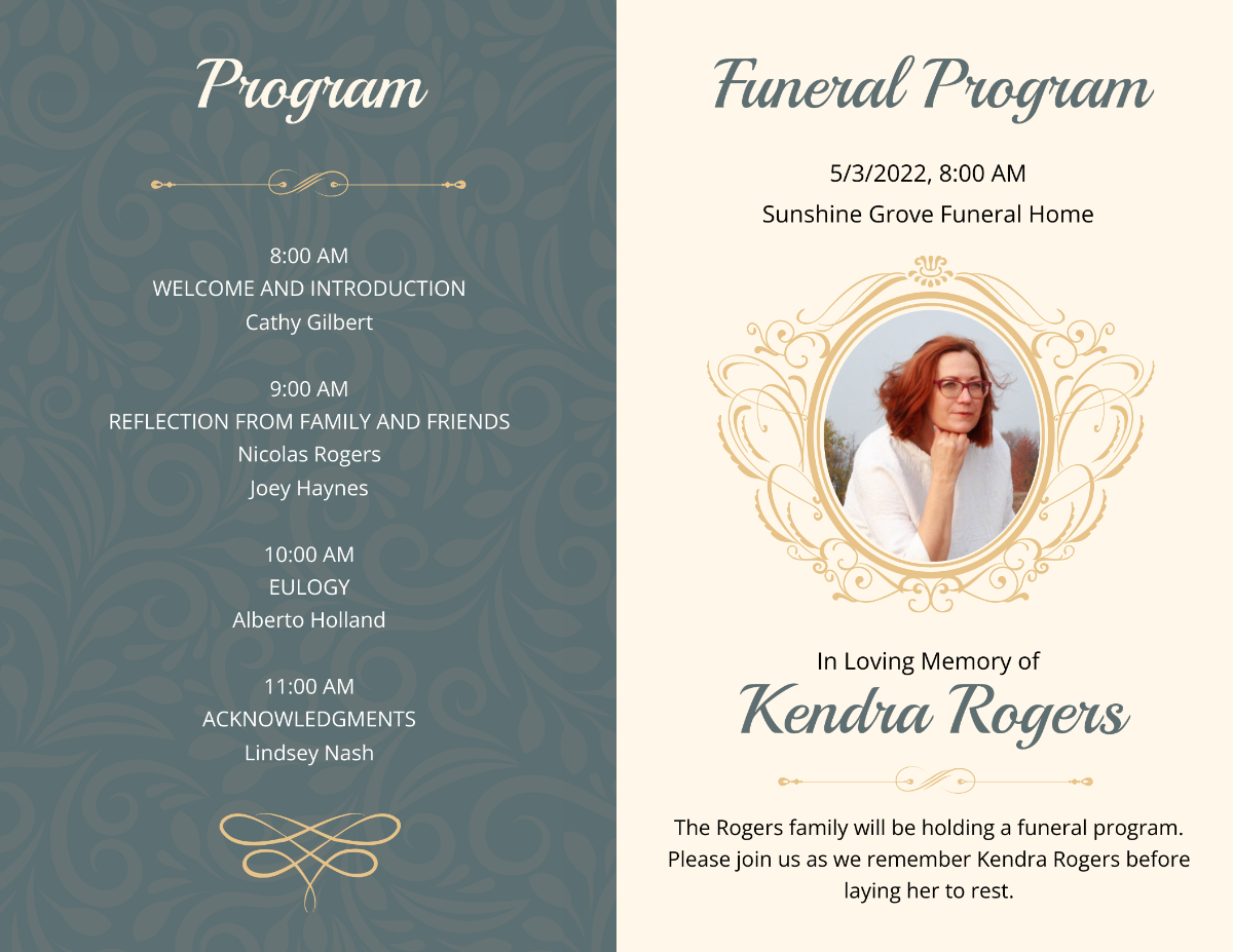 Free Classic Funeral Program Bi-Fold Brochure Template