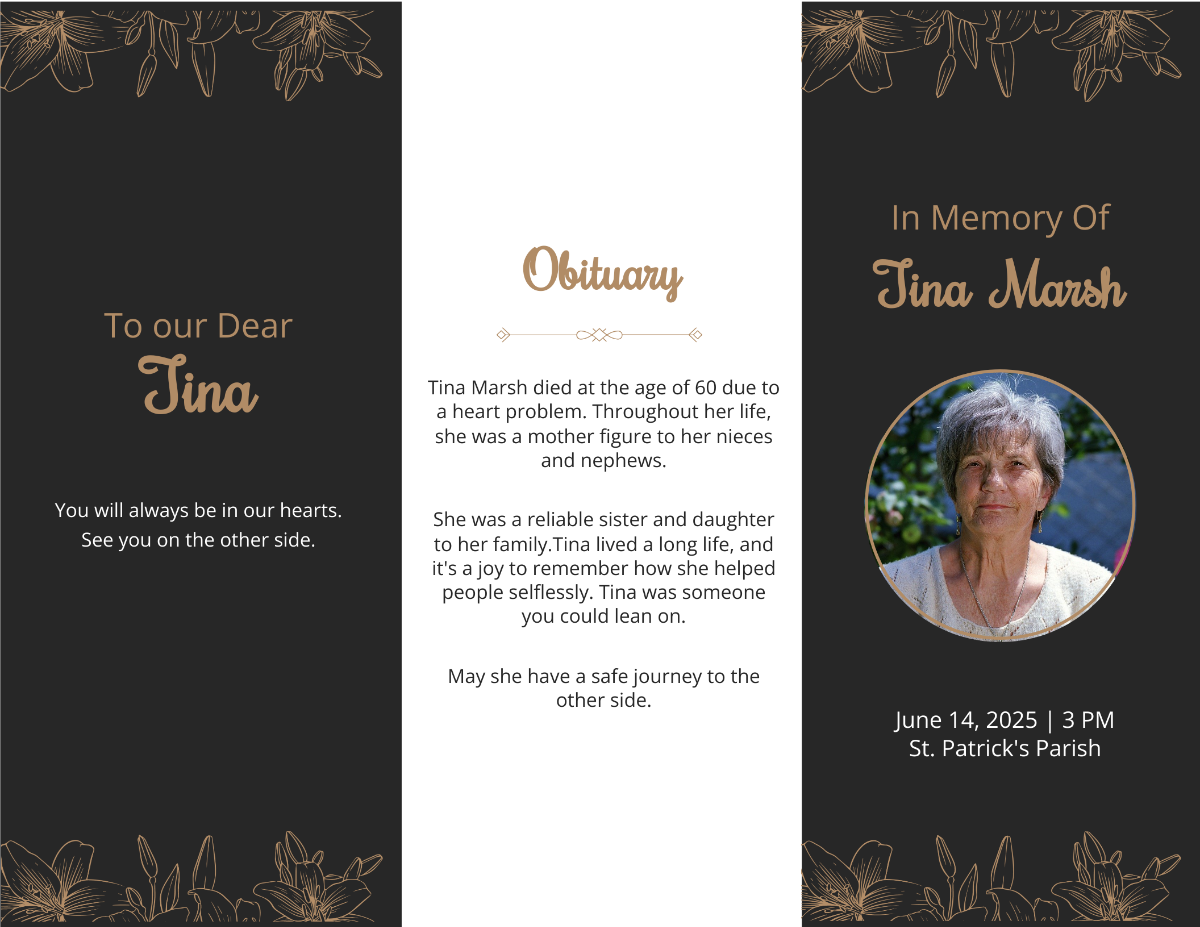 Free Editable Acknowledgment Funeral Tri-Fold Brochure Template