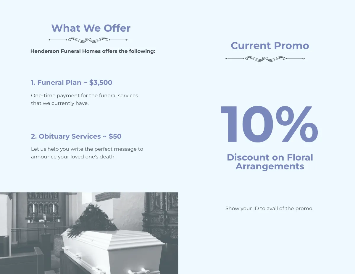 Free Editable Funeral Plan Bi-Fold Brochure Template to Edit Online