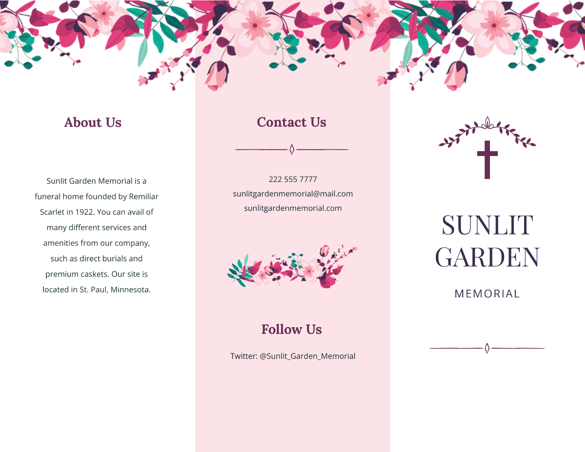 Floral Funeral Memorial Tri-Fold Brochure Template - Edit Online & Download