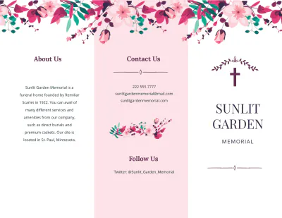 Free Floral Funeral Memorial Tri-Fold Brochure Template to Edit Online