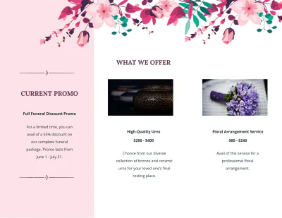 Free Floral Funeral Memorial Tri-Fold Brochure Template to Edit Online