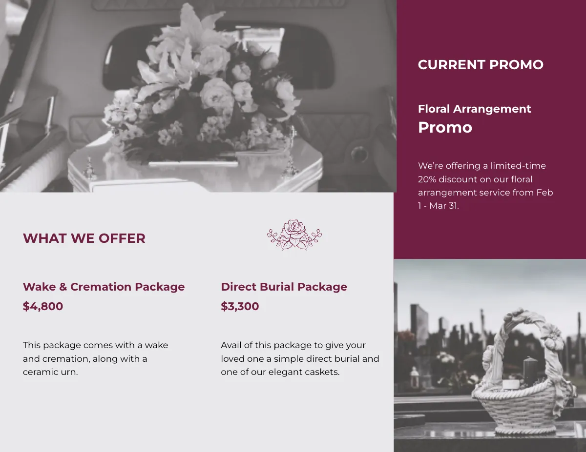 Free Floral Funeral Service Tri-Fold Brochure Template to Edit Online