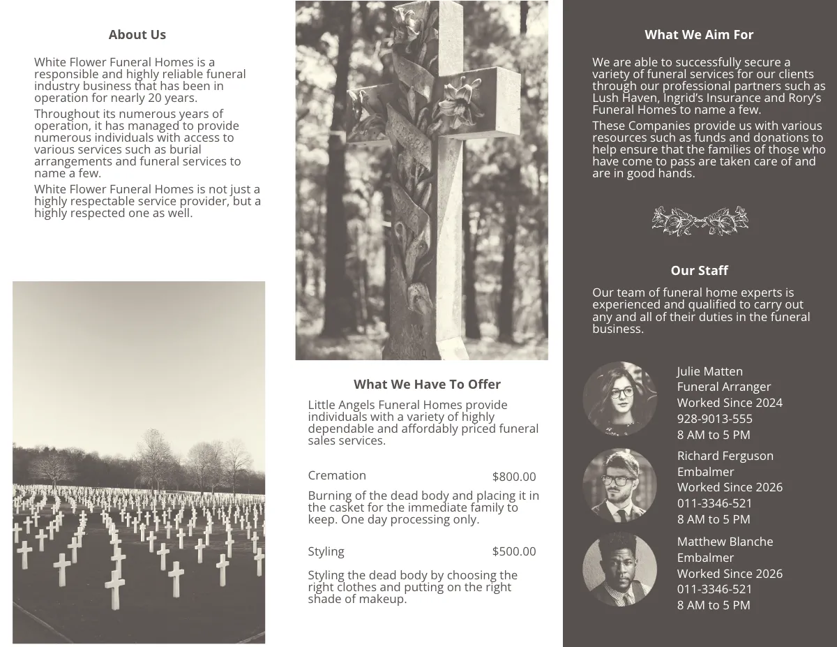 Free Funeral Home Business Tri-Fold Brochure Template to Edit Online
