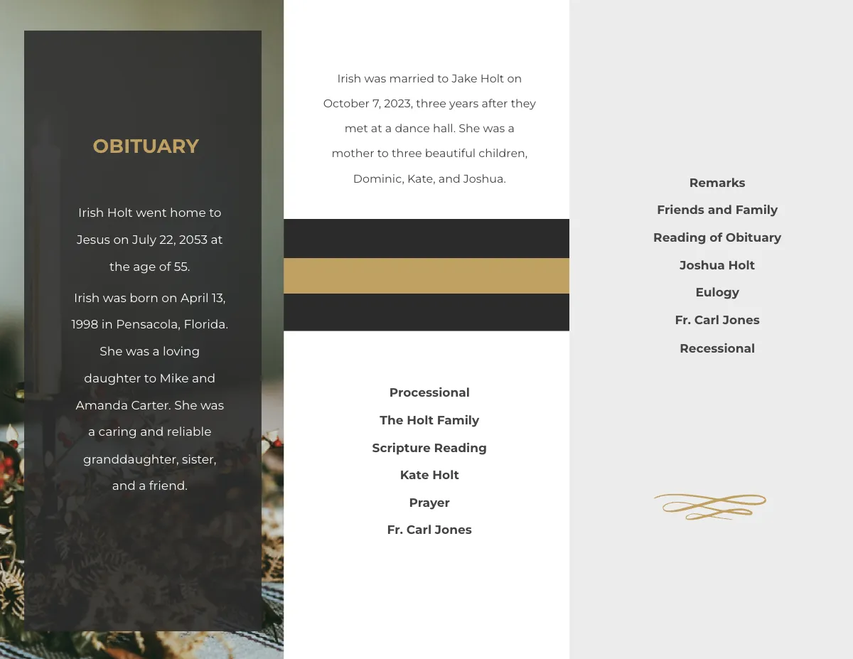 Free Funeral Program Booklet Tri-Fold Brochure Template to Edit Online