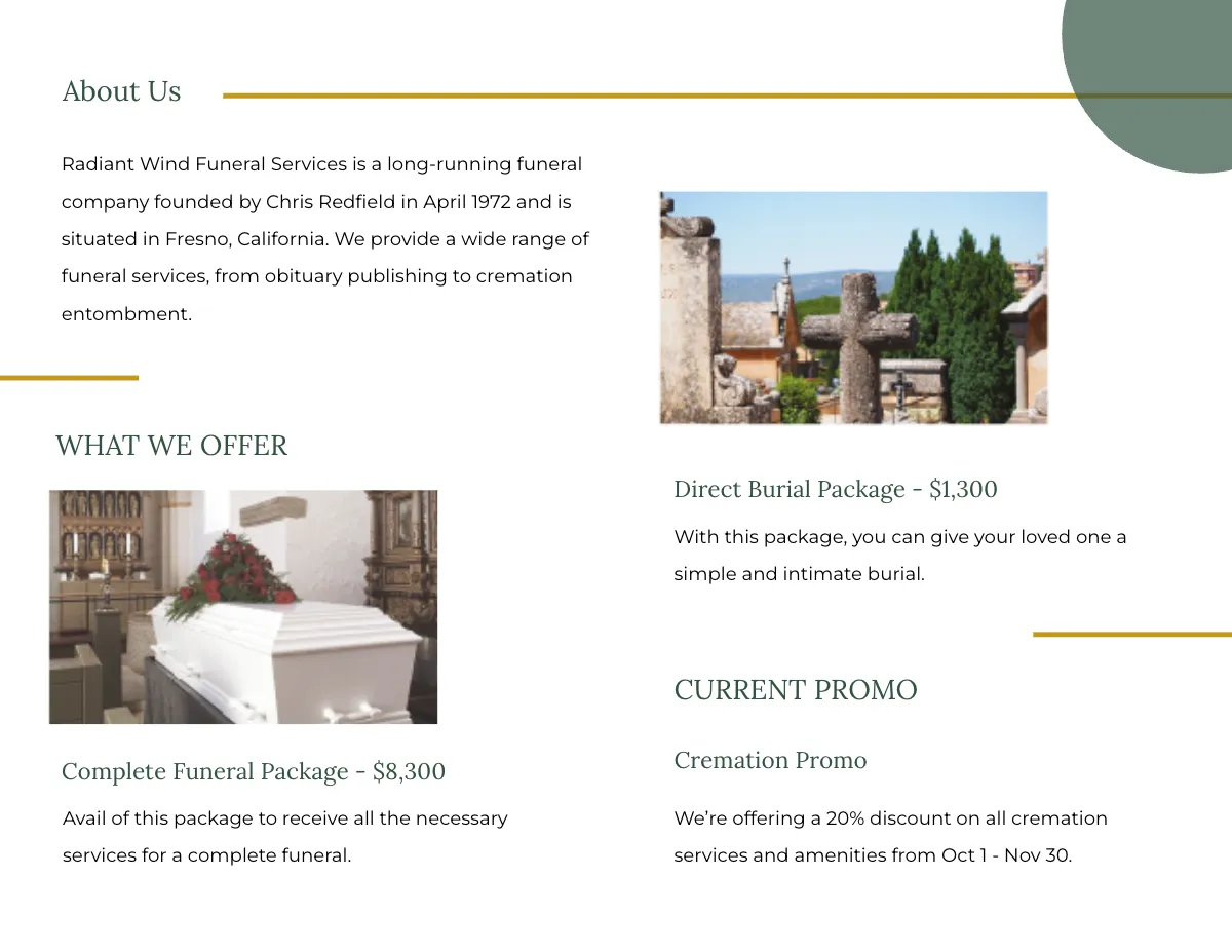 Free Funeral Services Bi-Fold Brochure Template to Edit Online