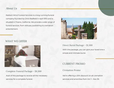 Free Funeral Services Bi-Fold Brochure Template to Edit Online