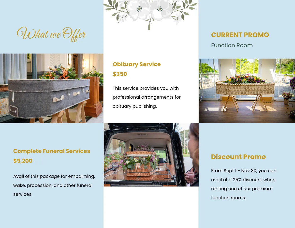 Free Funeral Services Tri-Fold Brochure Template to Edit Online