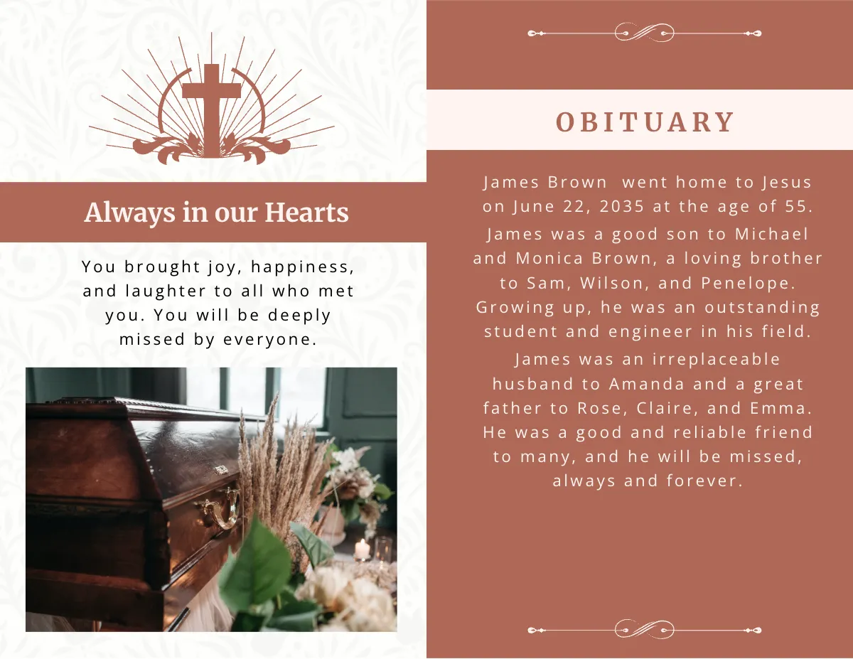 Free Mother/ MOM Funeral Obituary Bi-Fold Brochure Template to Edit Online