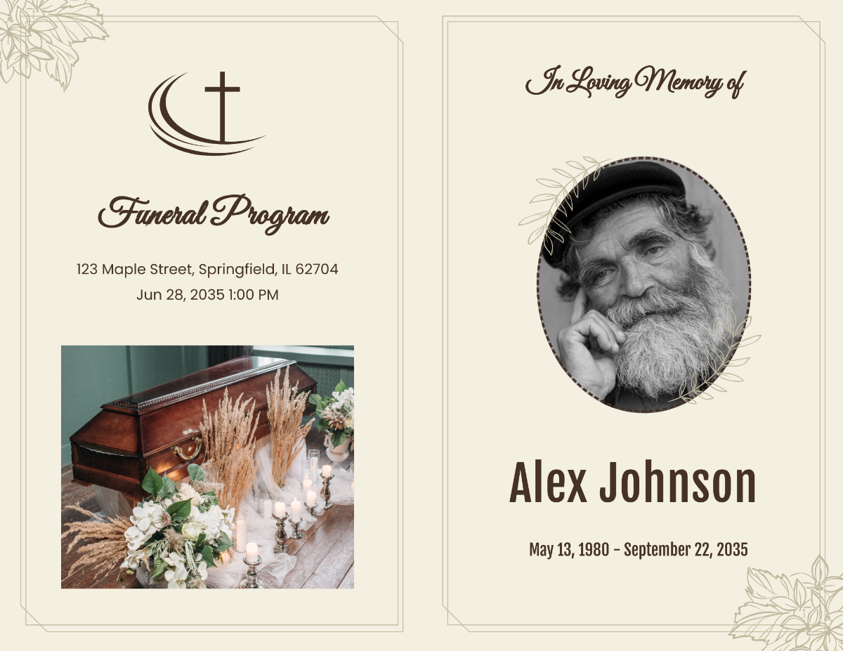 Printable Funeral Obituary Bi-Fold Brochure Template