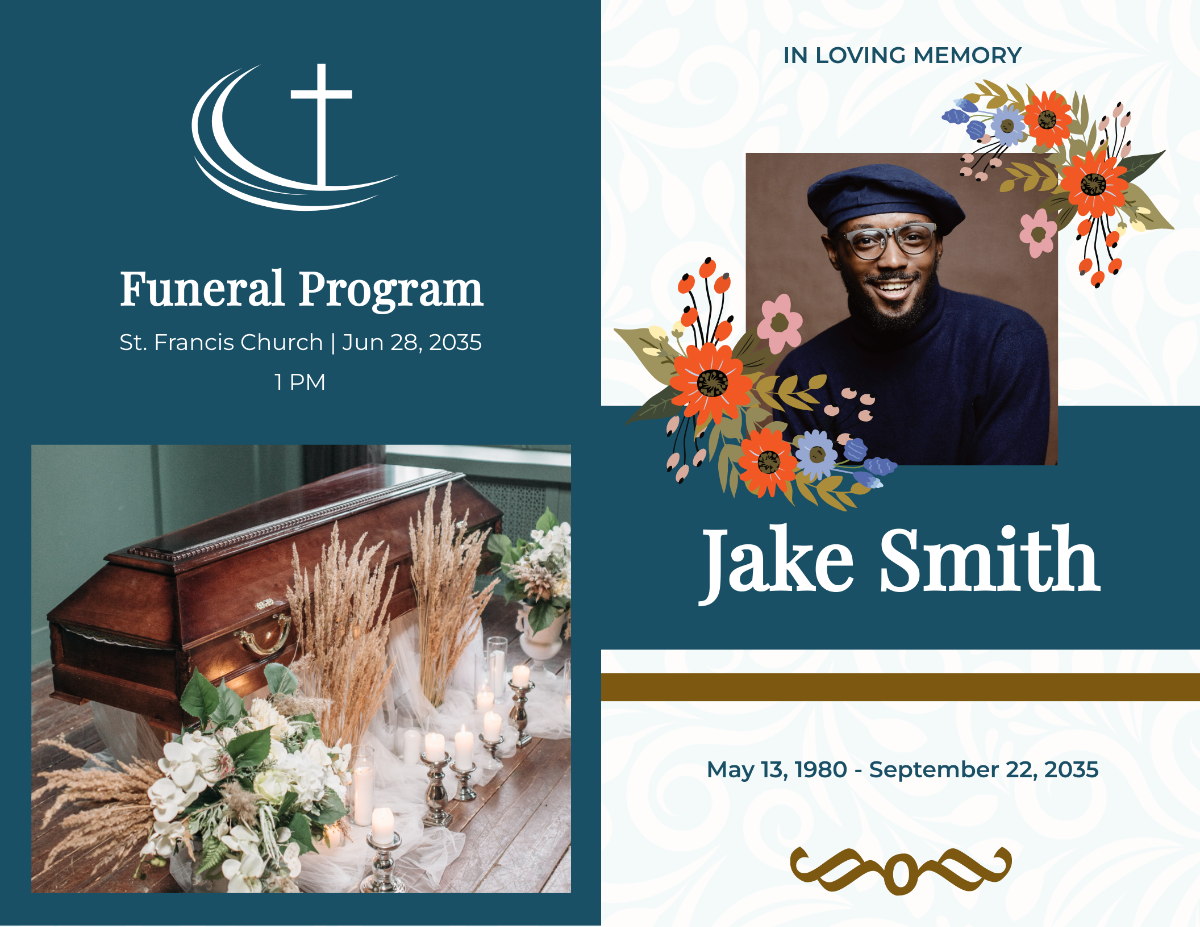 Printable Funeral Obituary Bi-Fold Brochure Template
