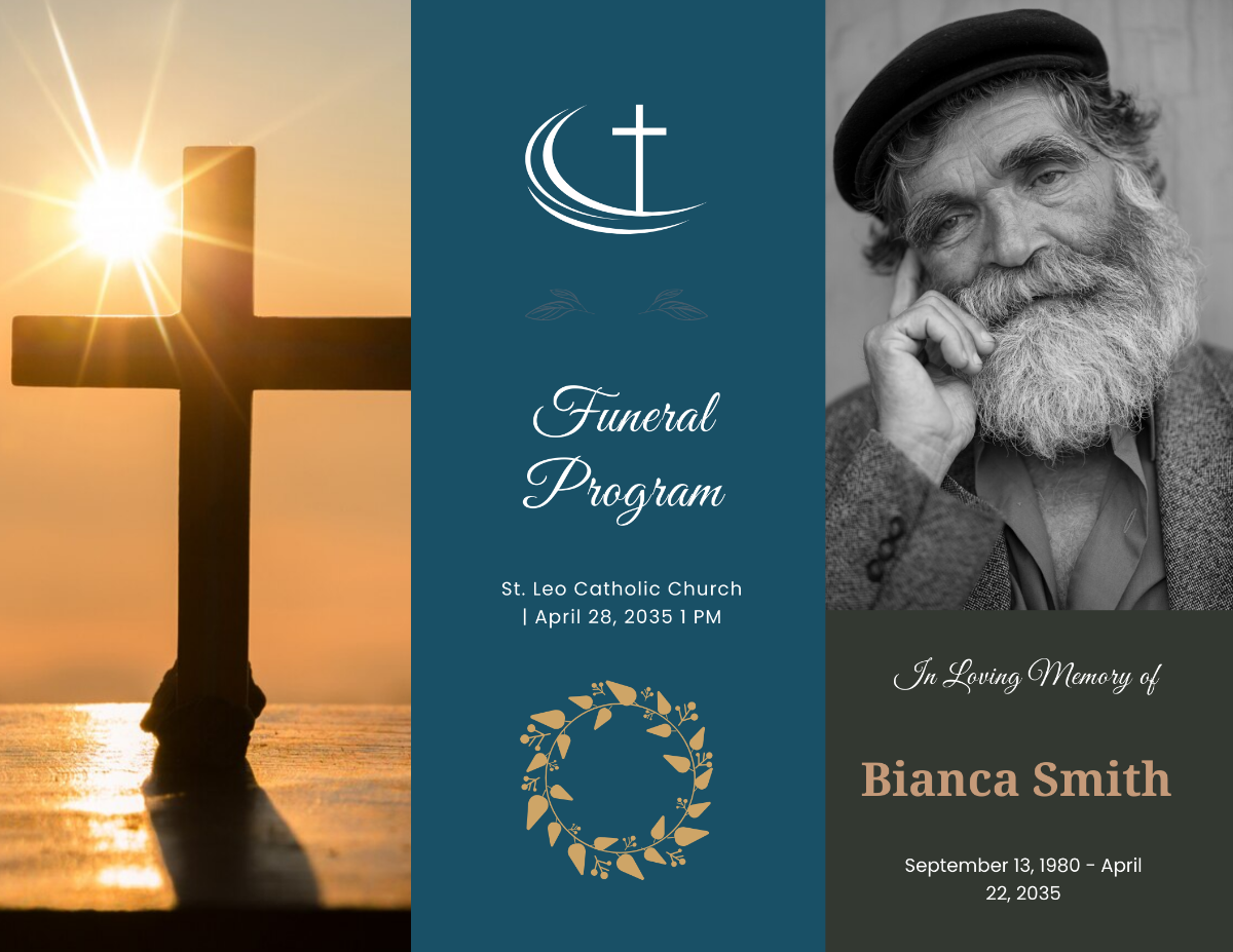 Printable Funeral Obituary Tri-Fold Brochure Template